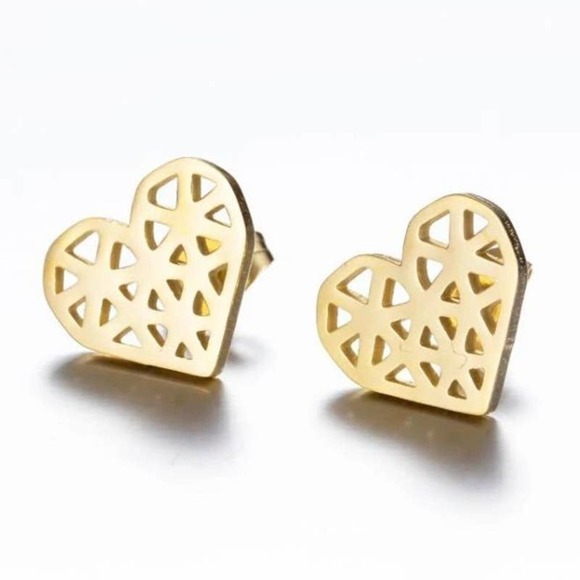 GOLD Geometric Heart Earring Pair - Picture 1 of 8